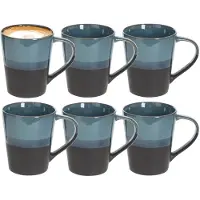 Secret De Gourmet Koffiemokken Lagune - 6x stuks - Keramiek - blauw/grijs - 360 ml - 9 x 10 cm