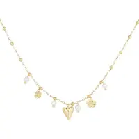 Yehwang Lucky Girl Necklace - Gold kleur - RVS - Klaver - Parel - Hart - Liefde - Ketting - Statement ketting