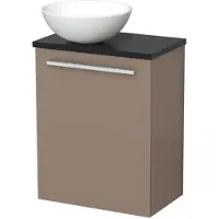 Maxaro Toiletmeubel met waskom | 41 cm Taupe Vlak front Mat wit Keramiek waskom Mat zwart blad