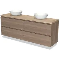 Maxaro Japandi Badkamermeubel 180cm | Midden- & Lichtbruin Eiken | 4 Lades | Greeploos Front | Wasbak | Badmeubel met Wasbak