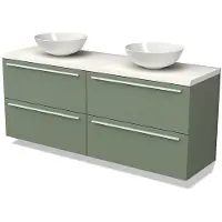 Maxaro Modulo Plato Badkamermeubel voor waskom | 160 cm Saliegroen Vlak front Mat wit blad 4 lades