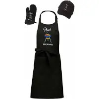 Kariban Mijncadeautje - Barbecue Voordeelset - BBQ Schort + BBQ Handschoen + BBQ Cap - BBQ Koning in kleur - met voornaam naar keuze - zwart