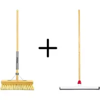 Synx Store Synx Tools Fibersoft 30cm + Vloertrekker Kunststof 55cm met Steel 150cm – Zaalveger – Vloerreiniger – Natuurrubber – Zachte binnenbezem met steel 140cm
