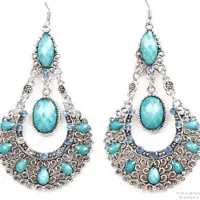 Charme Bijoux Lange zilver oorbellen-Turquoise steen Tibetaanse look -