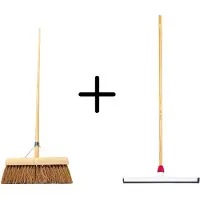 Synx Store Synx Tools Coco Binnenbezem 30cm + Vloertrekker Kunststof 55cm met Steel 150cm - Zaalveger – Vloerreiniger – Natuurrubber - Zachte bezem kokos Met steel 150cm