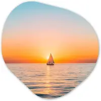 MuchoWow Organische wanddecoratie 60x60 cm - Organisch schilderij Zee - Zeilboot - Zonsondergang - Muurdecoratie woonkamer - Kamer decoratie - Schilderijen - Muurcirkel aesthetic
