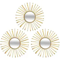 Atmosphera Wandspiegels set 3x stuks Metal Sun - Boho/ibiza stijl - metaal - goud - D24 cm per stuk
