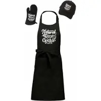 Kariban Mijncadeautje - Barbecue Voordeelset - BBQ Schort + BBQ Handschoen + BBQ Cap - Natural Born Griller - zwart