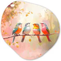 MuchoWow Organische wanddecoratie 60x60 cm - Organisch schilderij Vogels - Kleurrijk - Tak - Muurdecoratie woonkamer - Kamer decoratie - Schilderijen - Muurcirkel aesthetic