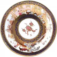 MEA Bord metaal Bloemen blauw/goud rand Ø26cm