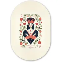 MuchoWow Muurovaal 80x120 cm - Ovale wanddecoratie Speelkaart - Hartenkoningin - Bloemen - Hartjes - Ovalen schilderij - Muurdecoratie woonkamer - Kamer decoratie - Schilderijen - Wandcirkel