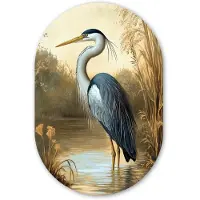 MuchoWow Muurovaal 40x60 cm - Ovale wanddecoratie Reiger - Water - Planten - Ovalen schilderij - Muurdecoratie woonkamer - Kamer decoratie - Schilderijen - Wandcirkel