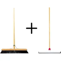 Synx Store Synx Tools Paardenhaar 50cm + Vloertrekker Kunststof 55cm met Steel 150cm – Zaalveger – Vloerreiniger – Natuurrubber – Zachte binnenbezem met steel 150cm