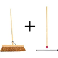 Synx Tools Coco Binnenbezem 40cm + Vloertrekker Kunststof 55cm met Steel 150cm - Zaalveger – Vloerreiniger – Natuurrubber – Zachte bezem kokos Met steel 160cm