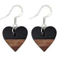 Charme Bijoux Oorbellen - hart hout-zwart-zilver-Mignon -