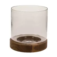 MEA Votive glass with wooden base Ø16x17cm