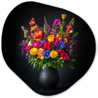 MuchoWow Organische wanddecoratie 60x60 cm - Organisch schilderij Felgekleurd - Bloemen - Vaas - Muurdecoratie woonkamer - Kamer decoratie - Schilderijen - Muurcirkel aesthetic