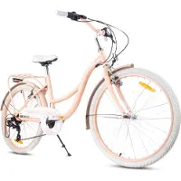 Sun baby Flower Bike Kinderfiets 24 inch meisjes van 8 tot 12 jaar, Abrikoos, Fiets voor een meisje met 7 versnellingen, bagagedrager, metalen spatborden, V-brake, kettingkast