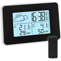 Dd Weerstation met Buitensensor - Weerstation Binnen en Buiten - Weerstation Draadloos Binnen en Buiten - Alarmfunctie - Radiofunctie - Zwart - Inclusief Batterijen