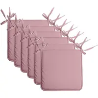 Stof Textile Home stoelkussens - 6x - oud roze - 38 x 38 x 3 cm - voor binnen - touwtjes sluiting - zitkussens plat - vierkant