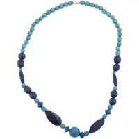 Behave – Houten kralen ketting – 48 cm – Helder turquoise & blauw