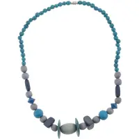 Behave – Houten kralen ketting – 46 cm – Turquoise en grijs – Schroefsluiting