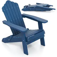 Costway Adirondack Stoel inklapbaar, weerbestendige Adirondack stoel van kunststof, tuinstoel met hoge rugleuning en brede armleuningen voor tuin, terras, draagvermogen 180 kg (marine)