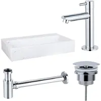FortiFura Fuente fonteinset – rechthoekig – 38x24x8 cm – marmer wit – chromen kraan SW696234/SW696209/SW696219/SW451336
