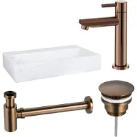 FortiFura Fuente Fonteinset - 38x24x8cm - 1 kraangat - marmer - fonteinkraan koper - wit SW970033/SW799405/SW799403/SW451336