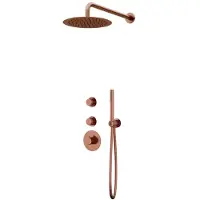 Guido Gusto Thermostatische inbouw regendouche copper drie-knops onder bediening met wandarm 30cm douchekop