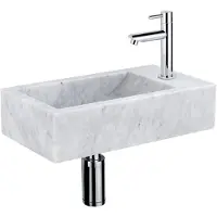 Saniclass Fuente fonteinset - 40x22 - 1 kraangat - rechts - marmer - fonteinkraan chroom - wit SW696234/SW696209/SW696219/SW728223