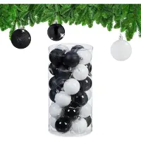 Relaxdays kerstballen - set van 30 - plastic - Ø 6 cm - onbreekbare kerstboomballen - zwart/wit