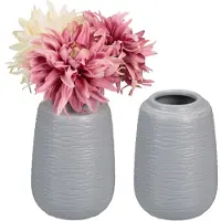 Relaxdays keramische vaas - set van 2 - 15 x 10 cm - ronde bloemenvaas - grijs