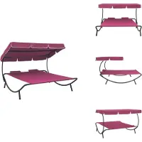vidaXL Ligstoel - Ligstoelen - Ligbed - Ligbedden - Loungebed met luifel en kussens roze