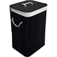 Ceruzo Bamboe Wasmand met Deksel - 72L - Bamboe - Binnenzak Wasbaar - Wassorteerder - Handvaten- Zwart