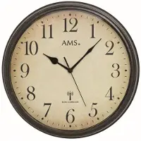 AMS 5962 Wandklok, radiogestuurde klok, vintage, klok stijl, metalen behuizing in antieke houtlook, decoratieklok