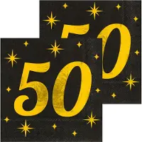 Paper Dreams Paperdreams Verjaardag of Abraham/Sarah-feest servetten - leeftijd 50 jaar - 32x stuks - zwart/goud - 33 x 33 cm