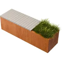 Geroba Florisa Rechthoekige cortenstaal plantenbak met Padouk zitbank L150 x B40 x H42 cm II