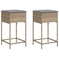 The Living Store Tuinset - Tuin Barkrukken - Tuinbarkrukken 2 st met kussens poly rattan beige - Buitendecoratie - Lounge Set - Terrasset