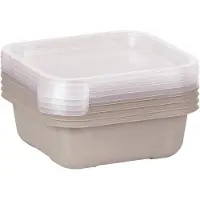 Juypal Hogar Vershoudbakjes/lunchboxen - set van 4x st - 900 ml - taupe/transparant- L16 x B16 cm - Mealprep - Maaltijden bewaren