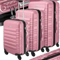 Kesser 3x Koffer, reiskofferset, trolleykoffer harde kofferset incl. bagageweegschaal + bagagelabel rollend kofferslot 4 wielen ABS harde schaal telescopisch handvat M-L-XL - Roze