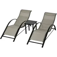 Outsunny Gartenliege-Set Metall, Mesh Grau+Schwarz
