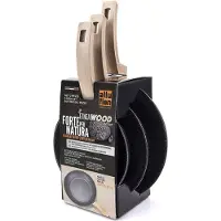 Alluflon Etnea Wood panenset, 3-delig, bestaande uit een pan, een koekenpan en een anti-aanbaklaag, met een steenachtige uitstraling. Artikelnummer: 0034363993