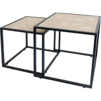 Mendler Set van 2 bijzettafels -N88, salontafel woonkamertafel loungetafel, vlechtwerk rotanlook