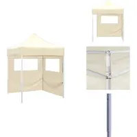 vidaXL Professionele partytent, inklapbaar met 2 zijwanden, 2x2 meter, staal, crème - Paviljoens & partytenten