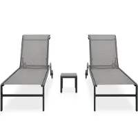 The Living Store Ligbed - Ligbedden - Tuinstoel - Tuinmeubel - Ligbedden 2 st met tafel textileen en staal