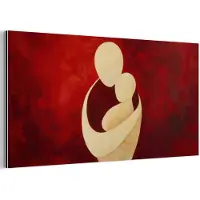 MuchoWow Aluminium schilderij 80x40 cm - Wanddecoratie metaal - Abstract - Moeder - Kind - Rood - Metalen muurdecoratie woonkamer - Decoratie industrieel - Foto op dibond - Industriële accessoires slaapkamer