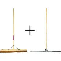 Synx Store Synx Tools Coco Binnenbezem 90cm + Vloertrekker 75cm met Steel 150cm - Zaalveger – Vloerreiniger – Extra breed - Zachte bezem kokos met steel 160cm