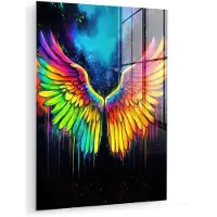 MuchoWow Glasschilderij 120x160 cm - Schilderij acrylglas - Regenboogkleuren - Vleugels - Magisch - Foto op glas - Muurdecoratie woonkamer - Wanddecoratie slaapkamer - Schilderijen