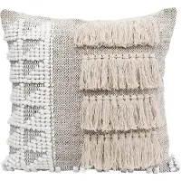 NATURN LIVING Bohemian sierkussen met franjes van | 50 x 50 cm | Boho kussen | Ibiza stijl | Handgemaakt vierkante sierkussen | Beige